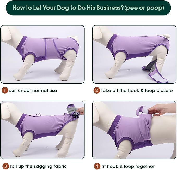 Kuoser Recovery Suit for Dogs After Surgery, Soft Dog Surgery Suit Female Male, Breathable Pet Surgical Recovery Shirt, Anti Licking Dog Onesie for Abdominal Wounds Cone Alternatives, Purple M