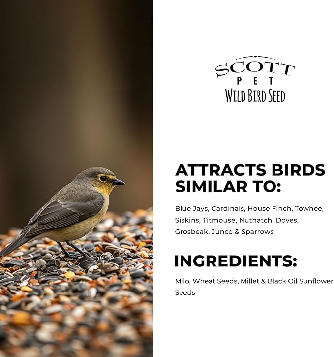 Scott Pet Wild Bird Seed, Deluxe Blend, 11 lbs Bag, No Dust, No Corn Mix, Feed, Great for All Feeder Types, Food for Outside Wild Birds