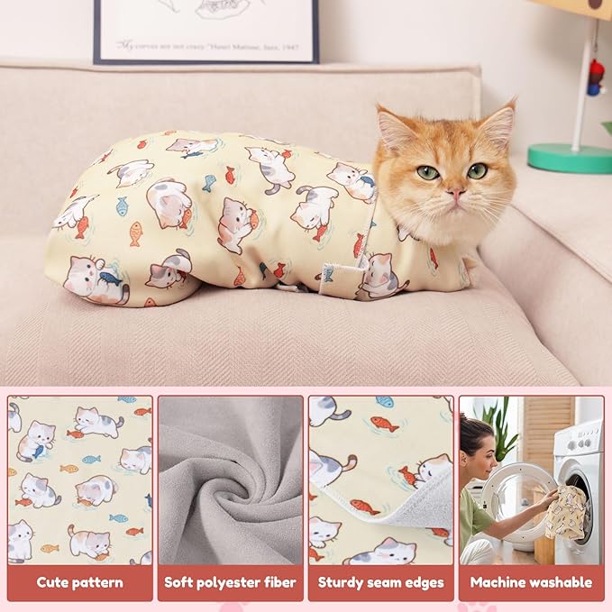 33.5" Cat Grooming Wrap,cat wrap for Cutting Nails,Self-Adhesive cat Swaddle wrap cat Restraint cat wrap Blanket for Medicine, Nail Clipping, Teeth Brushing,White Guitar(Within 22lbs)