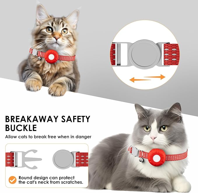 Cat Tracker, Lightweight Pet Tracker for Cats, No Monthly Fee Cat GPS Tracker Compatible with Apple Find My App(Only iOS), Real-Time Location, Smart Alerts, Up to 1-Year Battery, Waterproof