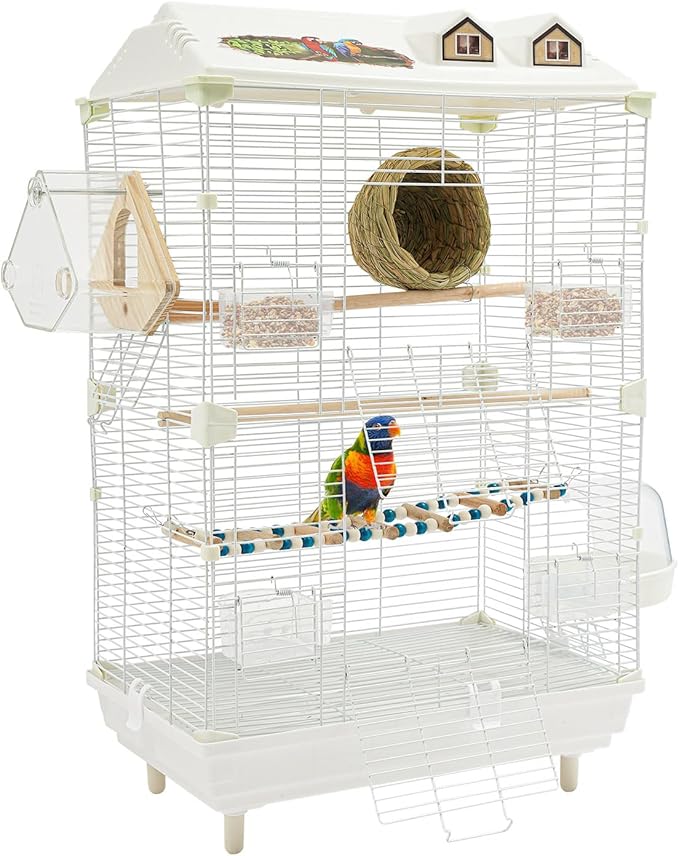 18.5x12x30 in Iron Flight Bird Cage, 2 Tiers Freestanding Parakeet Bird Cage, Pigeons Parrot Birdcage, Large Parakeets Cage with 4-6 Birds Capacity