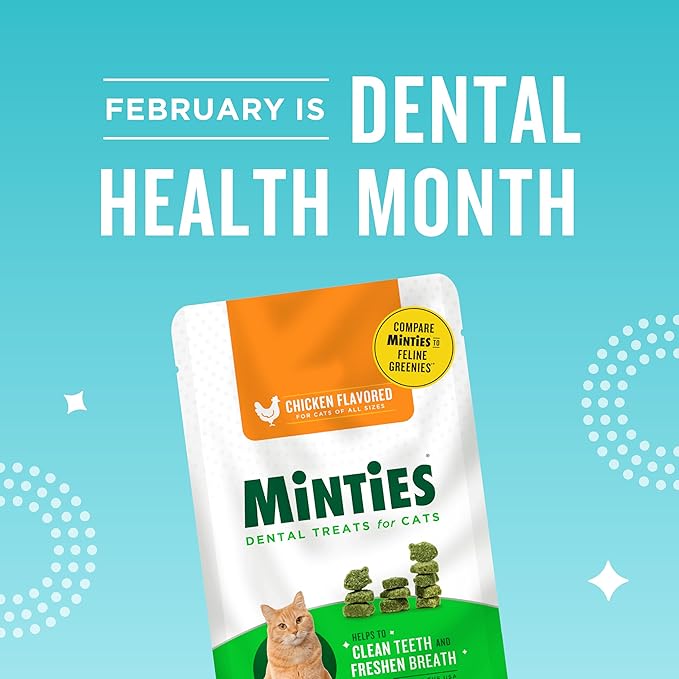 Minties Dental Treats for Cats, Chicken Flavored Treats for Cats, Freshens Breath and Controls Tartar, 2.5oz