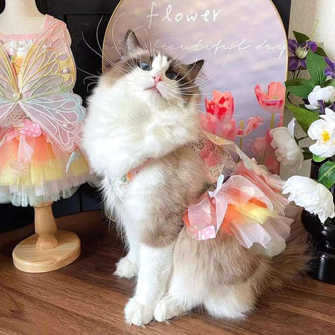 Cat/Small Dog Pretty Fairy Costume Clothing - Cute Dress Outfit for Spring Halloween Christmas Girl Party (L)