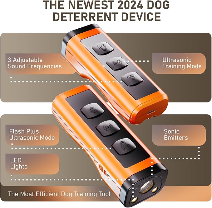 Dog Bark Deterrent Devices Rechargeable Anti-Barking Device for Dogs 50ft Long Range Ultrasonic Correct Your Dog's Bad Behavior at the Push of aButton Better Than Shock Collars or Dog Training Collars