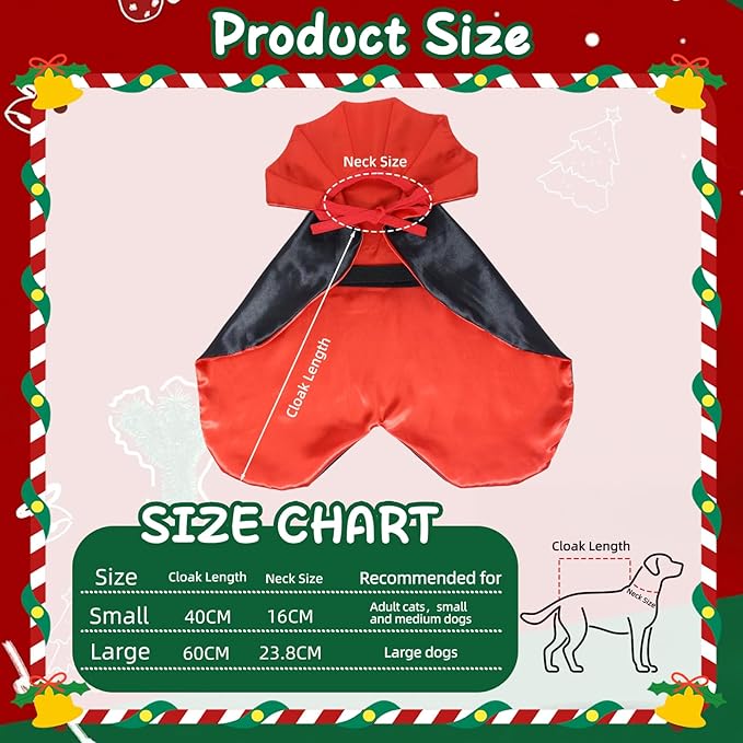 ROSAUI Halloween Pet Vampire Cape – 23.62″ Adjustable Red & Black Costume for Large Dogs (Golden Retriever, Labrador, German Shepherd) Spooky Cloak with Stand-Up Collar (L Size)