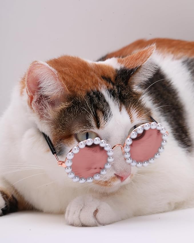 KUDES Cute Dog Sunglasses Pearl Cat Sunglasses Small Medium Breed Girl Holiday Party Pet Costume Accessories (Pink, Small)