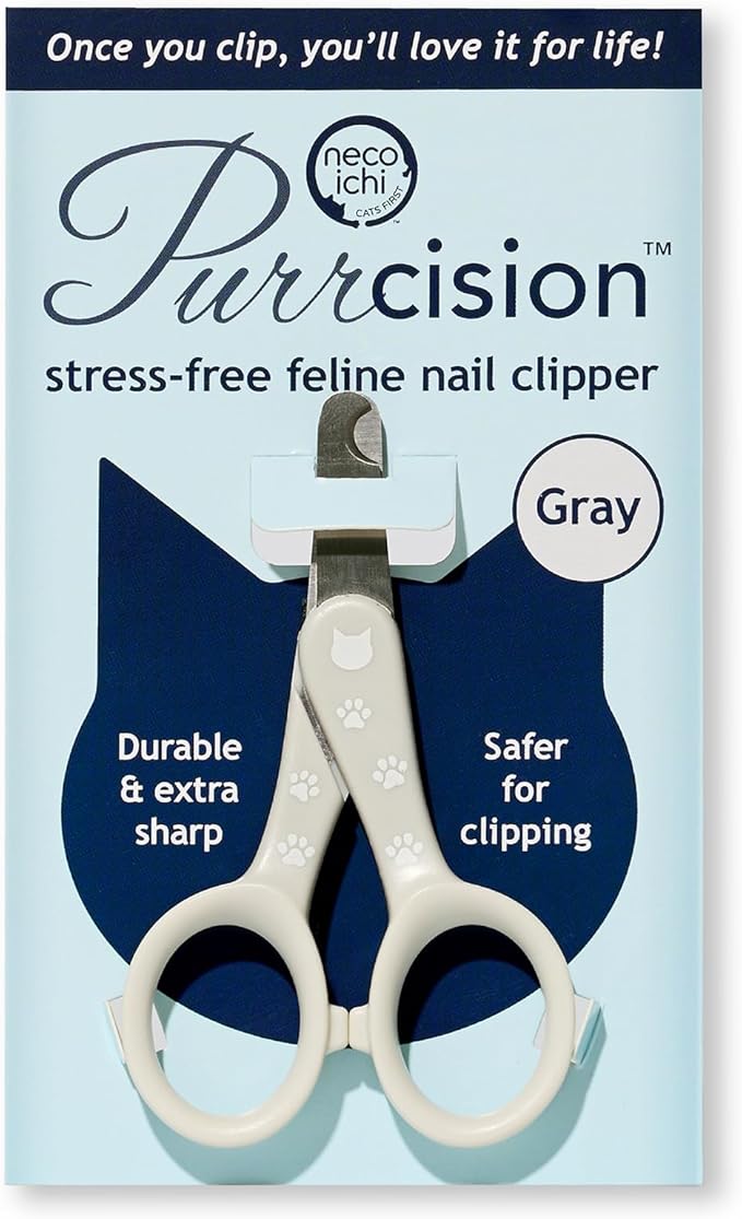 Necoichi - Purrcision Feline Nail Clippers | Ultra-Sharp Cat Nail Clipper for Safe & Clean Trimming, Stainless Steel Blades, Ideal for Indoor Cats (Gray)