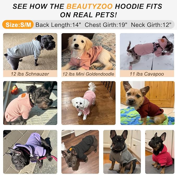 BEAUTYZOO Small Dog Hoodie Sweater with Pockets, Dog Clothes for Small Medium Dogs Boy Girl, Waffle-Like Laminated Cotton Pet Coats with Hat and Leash Hole, Mint Green SM
