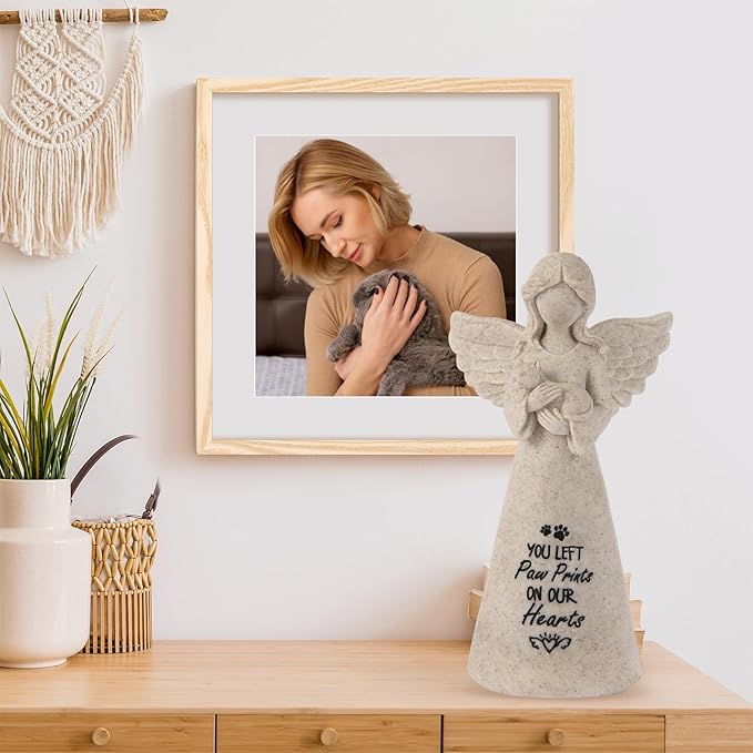 Granite Cat Memorial Angel Statue - Sympathy Gift for Cat Lovers, Pet Memorial Keepsake