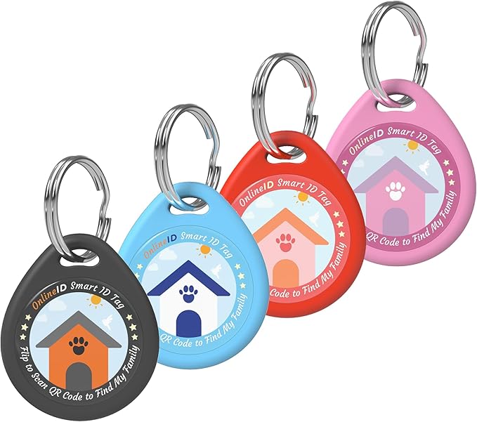 4 Pack Personalized Cat Tags,QR Code Pet ID Tags with Online Profile systerm,Editable Any Names and Phone numbles,Black&Red&Blue&Pink,S