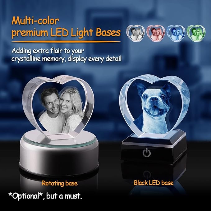 Dog Memorial Gifts for Pet Loss – Personalized Crystal Photo for Dogs & Cats, Custom Laser Etched Crystal (Heart Shape, Large-Size)