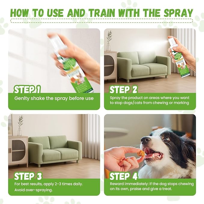 No Chew Spray for Dogs, Bitter Apple Spray for Dogs Cats Anti Chewing Licking from Furniture, Bandages, Dog Training & Behavior Aids Spray, Indoor & Outdoor Use, 200ML 2Pack