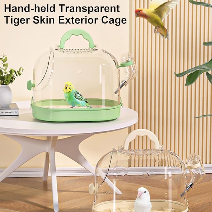 Clear Bird Transport Cage for Travel Outdoor Bird Carriers Cage with Waterer Bottle Safe Parrot Carrying Box Birdcage