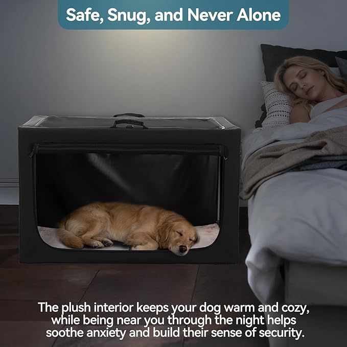 PETSFIT Portable Dog Crate for Large Dogs, – 40" Soft Dog Travel Crates with Lockable Zippers & Thicken Mat, Adjustable Patented Spiral Steel Frame, Collapsible Kennel for Indoor & Outdoor