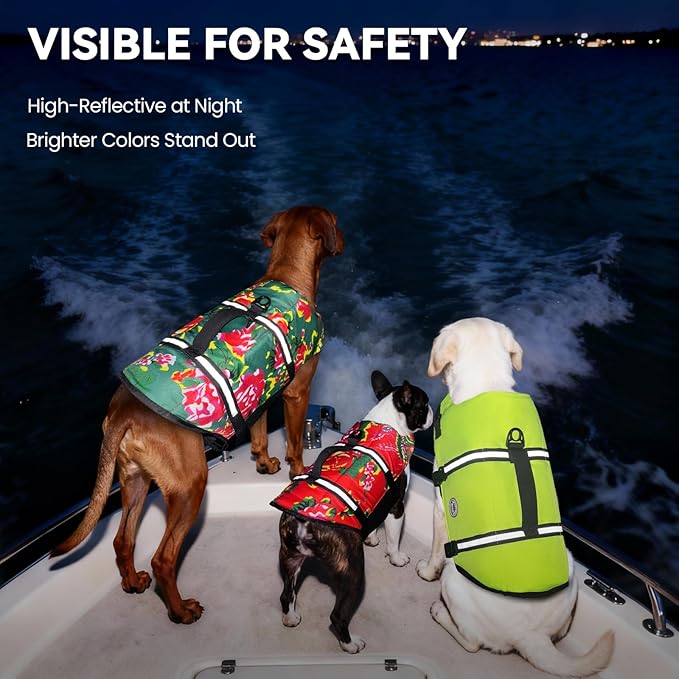 VIVAGLORY Rip Stop Dog Life Vest, Swimming Vest with Handle, Buoyancy for Doggy Puppy, Dog Life Jacket for Swimming & Boating, XXS, Northeast Florals-Green