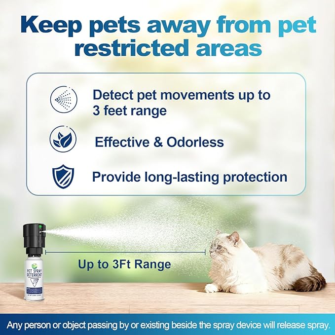 Pet Spray Deterrent System, Motion Activated Cat System, Pet Device Senses Cat & Dog Up to 3 Feet Away, Outdoors & Indoor Cat Deterrent Spray [1 Pack] Black