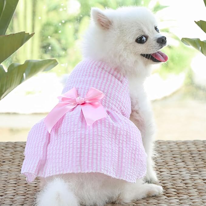 TAPBULL Dog Dresses, Fashionable Pet Dog Clothes, Cute Cat Birthday Dress Outfit (Blue/Red/Pink/Pink-Blue/Yellow-Blue 5-Pack), Small