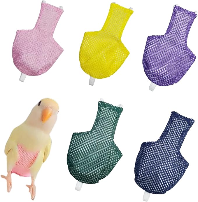 5 Pcs Summer Holey Style Bird Diaper Parrot Nappy Reusable Flight Suit with Waterproof Inner for Parakeet Cockatiel Macaw Budgie Lovebird Conure (L)