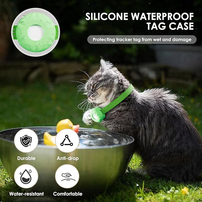 Cat Tracker, GPS Tracker, Compatible with Apple Find My App(Only iOS), Waterproof Pet Tracker with Safety Elastic Buckle, No Monthly Fee Cat Tracker Collar, Works with Any Collar (Green)