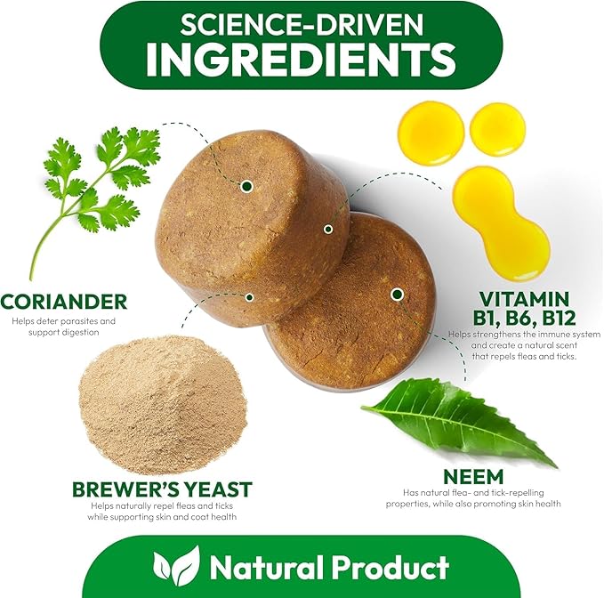 Natural Flea & Tick Chews for Dogs – Vet Formulated Supplement for All Breeds & Ages – Support for Skin & Coat – Made in USA