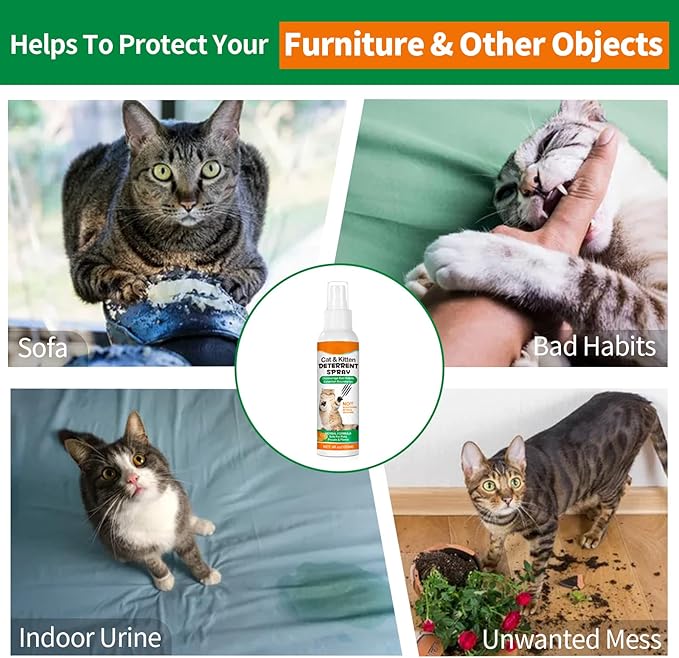 Cat Deterrent Spray - Cat Repellent Indoor, Stop Scratching Furniture, Walls, Cords & Plants, Natural Herbal Formula, No Scratch Training Aid, 4oz