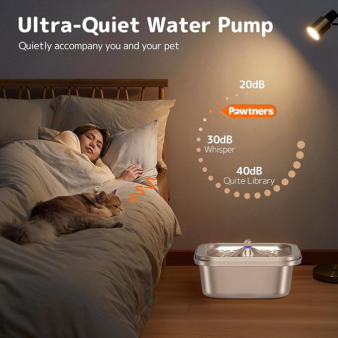 Cat Water Fountain Stainless Steel: 4L/140oz Pet Fountain Water Bowl Indoor, Automatic Dog Drinking Dispenser, Cat Feeding Watering Supplies, Metal Kitty Waterer Fountain, 10 Replacement Filters