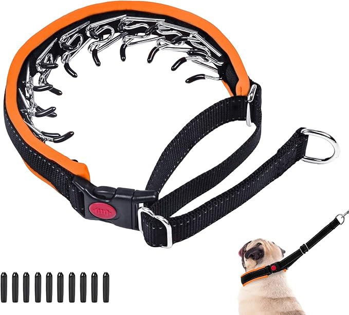 Martingale No Pull Dog Collar - Heavy Duty Nylon With Buckle, Adjustable Anti Pull Reflective Slip Collar for Large Medium Small Dog Training Walking S Orange