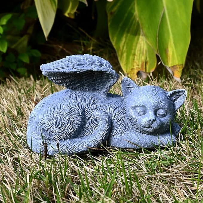 Angel Cat Memorial Stones Statue Sleeping Ornament for Kitten Passed Away Bereavement Pet Loss Sympathy Memory Gifts Remembrance
