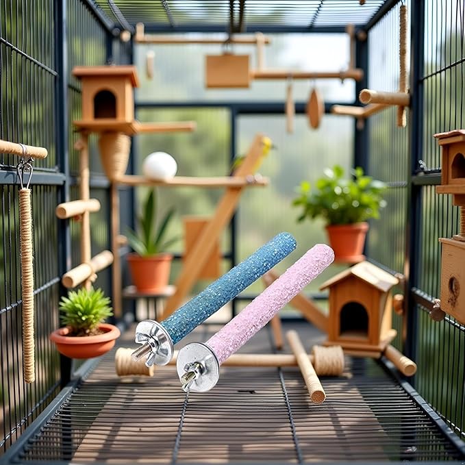 2 Pcs Bird Perch Stand, Birdcage Accessories, Bird Perch Stand Random Color, Wood Parrot Grinding Claw Sticks, Bird Perches, Cage for Parakeets, Standing Tools