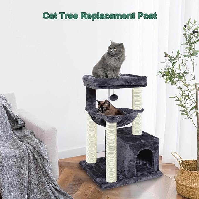 Cat Tree Replacement Post, 4 Pack 9.84in Cat Scratching Post Replacement Poles with M8 Screws, Natural Sisal Cat Tower Parts, Connectable to 19.7in/39.4in for Cat Tree Repair & Extension