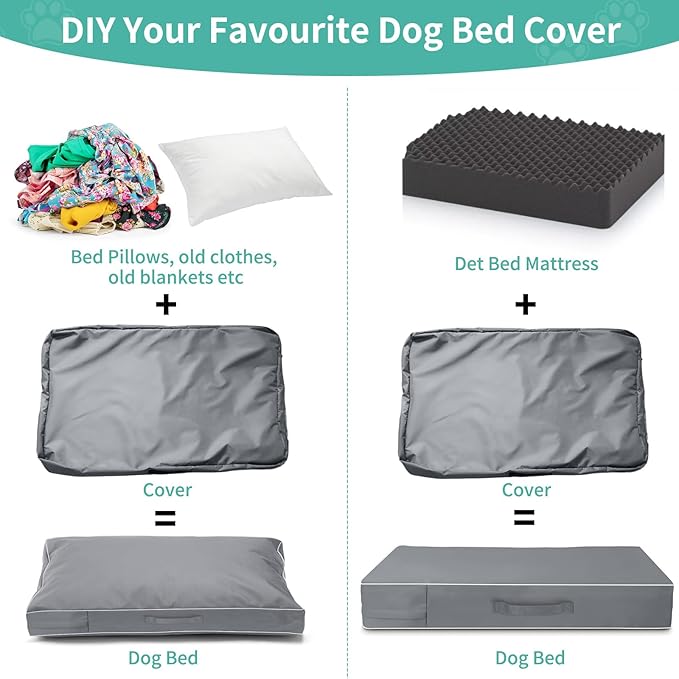 COSHNIBI Dog Bed Covers Replacement Washable,Waterproof Dog Bed Cover with Zip and Carry Handle for Dog/Cat 36''Lx27''Wx4''H-Grey