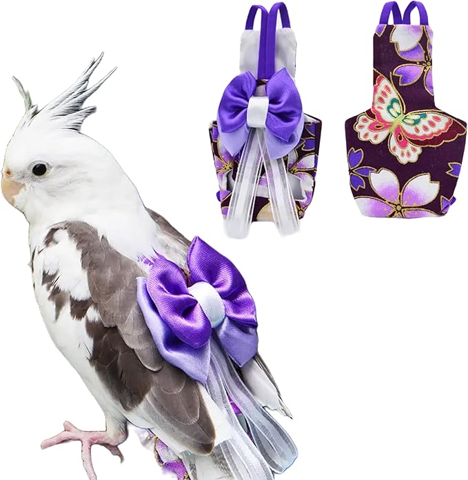 Bird Flight Suits Diapers, Parrot Flight Suits Diapers for Monk Parakeets, Cockatiels Flight Suits, Parrot Clothes, Bird Training Nappy Suit Liners Clothes (L, Purple-A)