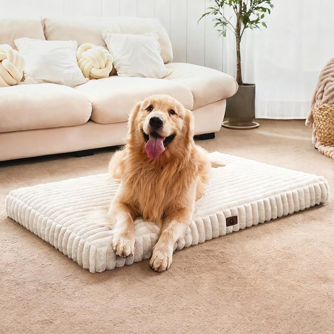 Extra Large Dog Bed for Crate, Orthopedic Dog Bed with Waterproof Lining, Soft Short Plush Surface & Egg Crate Foam, Machine Washable Pet Bed with Removable Cover & Anti Slip Bottom
