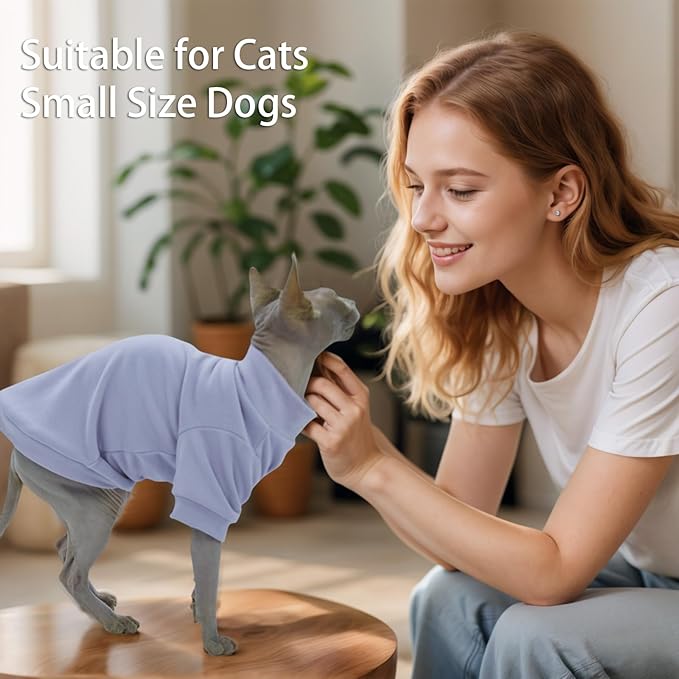 Sphynx Cat Clothes Hairless Cat Sweater Shirt Soft Warm Long Sleeves Pullover Pet Clothes Pajamas Dog Cloth for Small Dogs Kitten Clothes Pet Sweaters (Light Purple, XL)