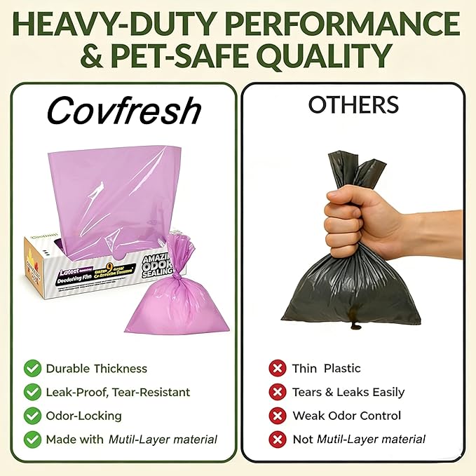 Odor-Sealing Cat Litter Bags - 100 Count Unscented Cat Poop Bags with Strong Odor Control, Leakproof & Durable Pet Waste Bags (Size:XL, Color: Purple)