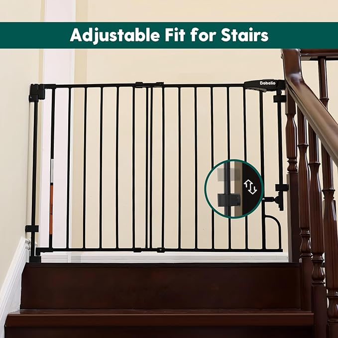 Babelio Removable & No Bottom Bar Baby Gate, 35.5-55" Extra Wide Hardware Mounted (Drill Needed)| Wide Walk-Thru| Auto-Close Safety Dog/Pet Gate for Stairs & Doorways (Black, 35.5-55" W, 30" H)