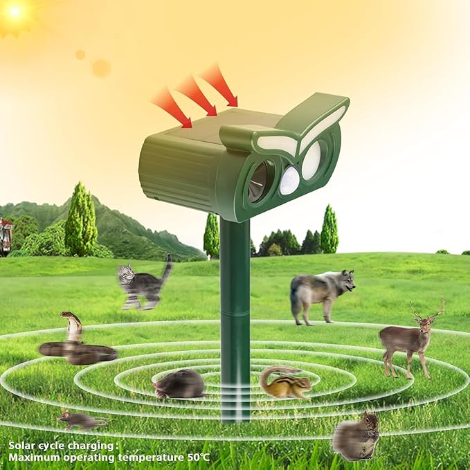 2Pack Solar Ultrasonic Animal Repellent Outdoor Deer Repellent Devices with Motion Detection&Flash Light Squirrel Rabbit Dog Cat Deterrent,Keep Rodent Chipmunk Raccoon Away for Yard