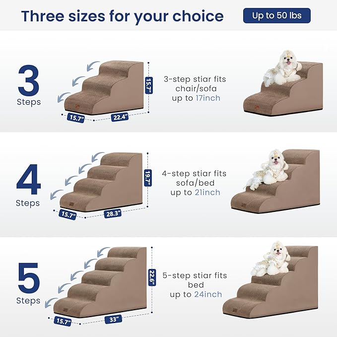 gogobunny Ramp Cat Dog Stairs for Beds, Cat Slope Stairs with Durable Waterproof Fabric Cover, Pet Steps for Old Large Dogs Climbing (Camel, 4-Step (28.3" D x 15.7" W x 19.7" H), 4)
