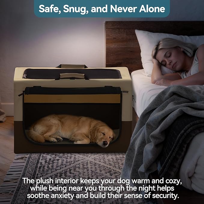 PETSFIT Portable Dog Crate for Small Dogs, – 24" Soft Dog Travel Crates with Lockable Zippers & Thicken Mat, Adjustable Patented Spiral Steel Frame, Collapsible Kennel for Indoor & Outdoor
