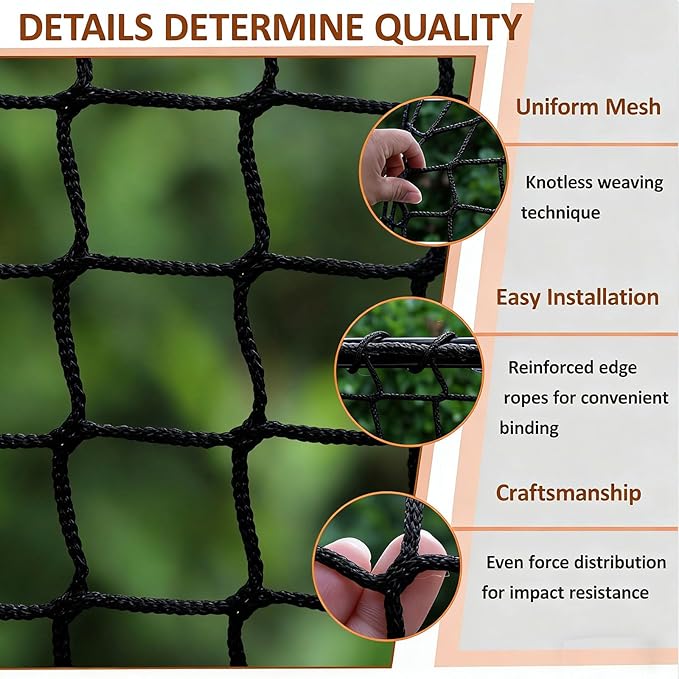 Safety Rope Net for Kids, Nylon Knotless Fence Net for Stairway Balcony Guard, Outdoor Terrace Decoration Pet Anti-Fall Rope Netting(Size:3M×8M(9.8FT×26.2FT),Color:Black)