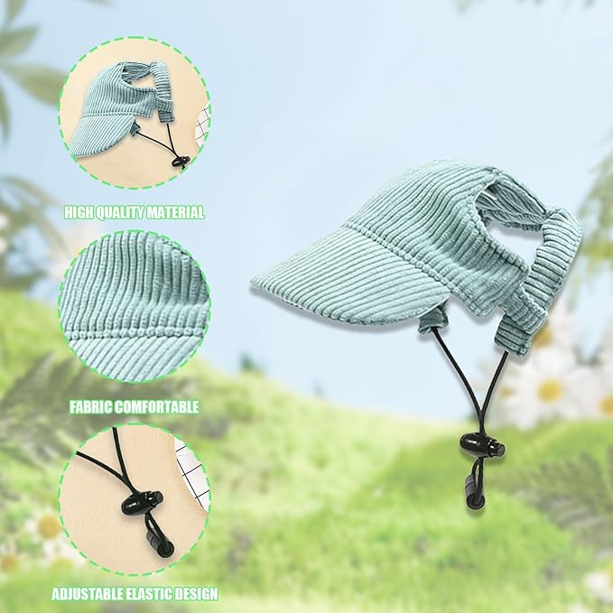 Dog Baseball Cap, Dog Cat Summer Beach Visor Hat with Ear Holes, Adjustable Puppy Sunbonnet Headdress (Green, Small)