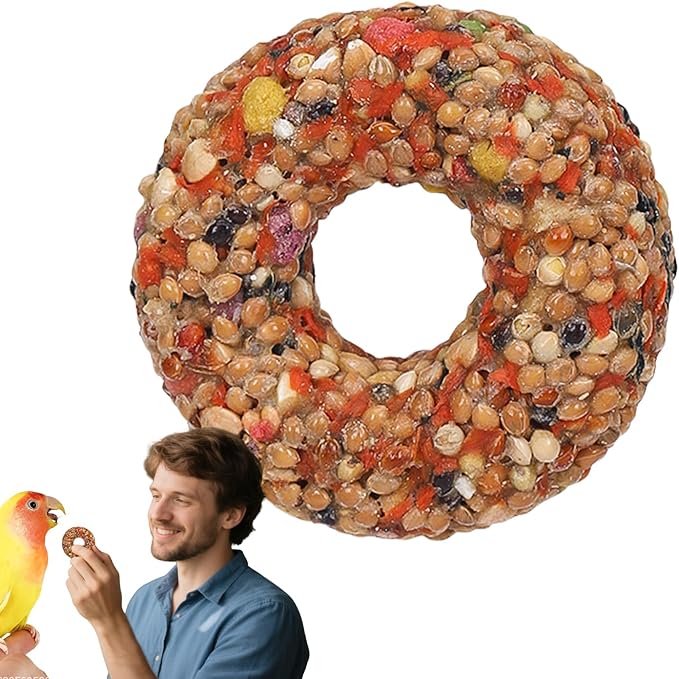 Parakeet Toys - Grain Treats, Donut Shape Teether | Enrichment Activity Training Chewing Snack with Aviary Accessories for Budgies, Cockatiels, Lovebirds and Other Small Birds Healthy Foraging Play