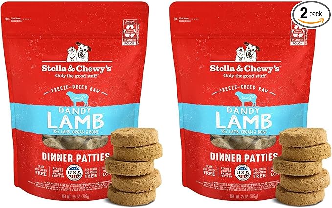 Stella & Chewy's Freeze-Dried Raw Dinner Patties - Dandy Lamb Recipe - High Protein Grain-Free Puppy & Dog Food - Perfect for Picky Eaters - 25 oz,(Pack of 2)
