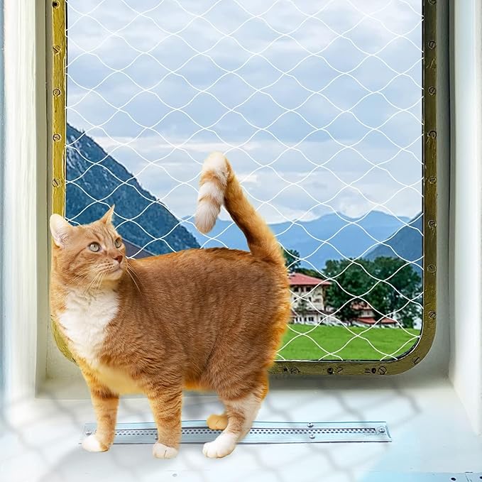 PAWISE Cat Safety Net, Cat Balcony Net Pet Anti-Fall Netting for Window Stairs,Dog Fence Nets Transparent (13x10 Ft)