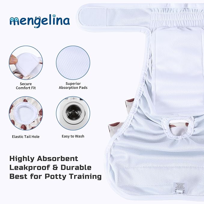 Reusable Dog Diapers Female 3 Pack Doggie Diapers for Period Heat Incontinence Puppy Training (X-Small, Animal Print)