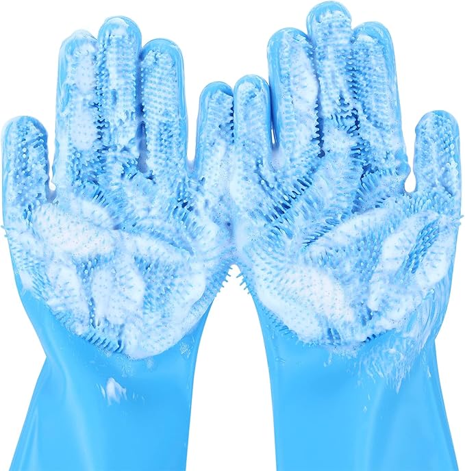 Pecute Pet Grooming Gloves Large, Heat Resistant Cat Bathing Gloves with High-Density Teeth, Silicone Dog Bathing Gloves with Enhanced Five Finger Design, for Washing, Bathing, and Massaging