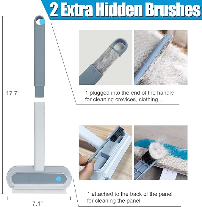 Pet Hair Removal Tool, Dog and Cat Hair Remover for Couch Carpet Furniture, 4 in 1 Multifunctional Pet Hair Removal Broom, Cleaning Brush for Window Tile, Reusable Washable, 1 Piece