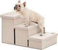 Love's cabin Dog Stairs for High Bed 18" H, Foldable Pet Stairs for Small Medium or Large Dogs Puppy with Storage for Bed or Couch, Cat Dog Steps Ramp with Zip up to 200 lbs, Beige, 3 Steps