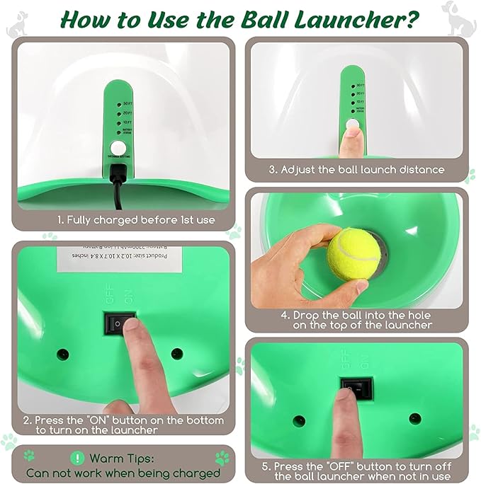 SOCO Automatic Ball Launcher for Dogs, USB Rechargeable with 3 Distances (10/20/30 ft), Safety LED Indicator, Include 6 Tennis Balls, Indoor/Outdoor Fetch Toy for Small/Medium Dogs