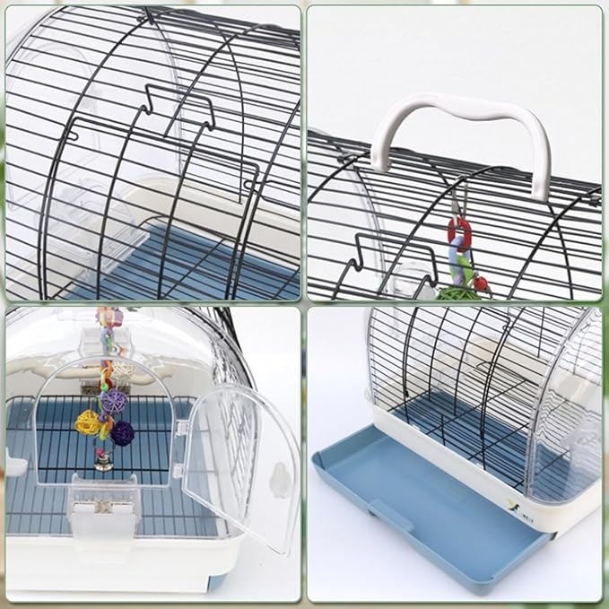 Portable Bird Cage with 2 Perches, Bird Travel Carrier with Food Bowls & Tray, Transparent Plastic Parrot Cages for Cockatiels Lovebirds Canaries Budgies